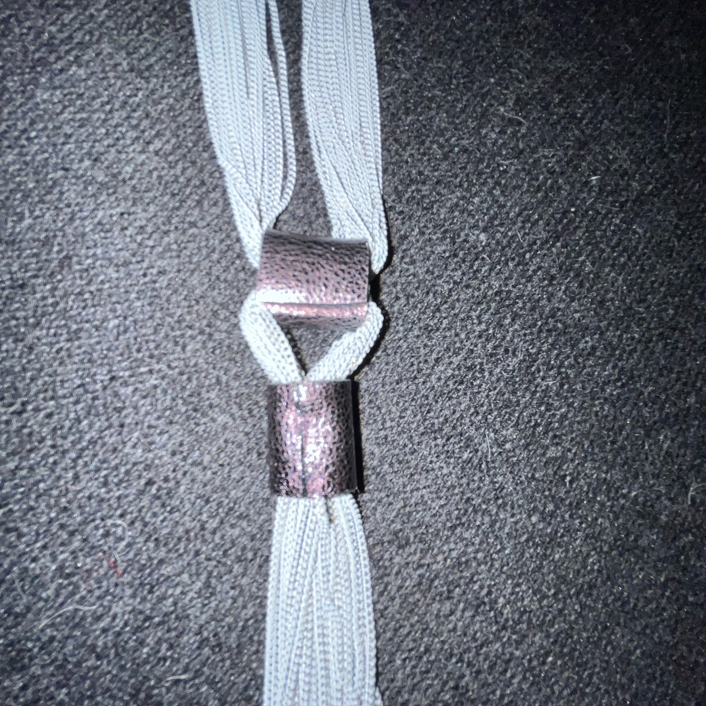 Iridescent metallic leather & chains long necklace
